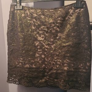 See By Chloe  Italian Black and  Metalic Gold Lace Mini Skirt with pockets